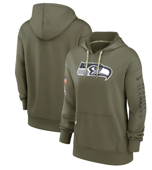 Women's Seattle Seahawks 2022 Olive Salute to Service Therma Performance Pullover Hoodie(Run Small)